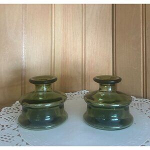 Vintage Set of 2 Dansk Green Uranium Glass Ink Well Candlestick Holders Jens Qui